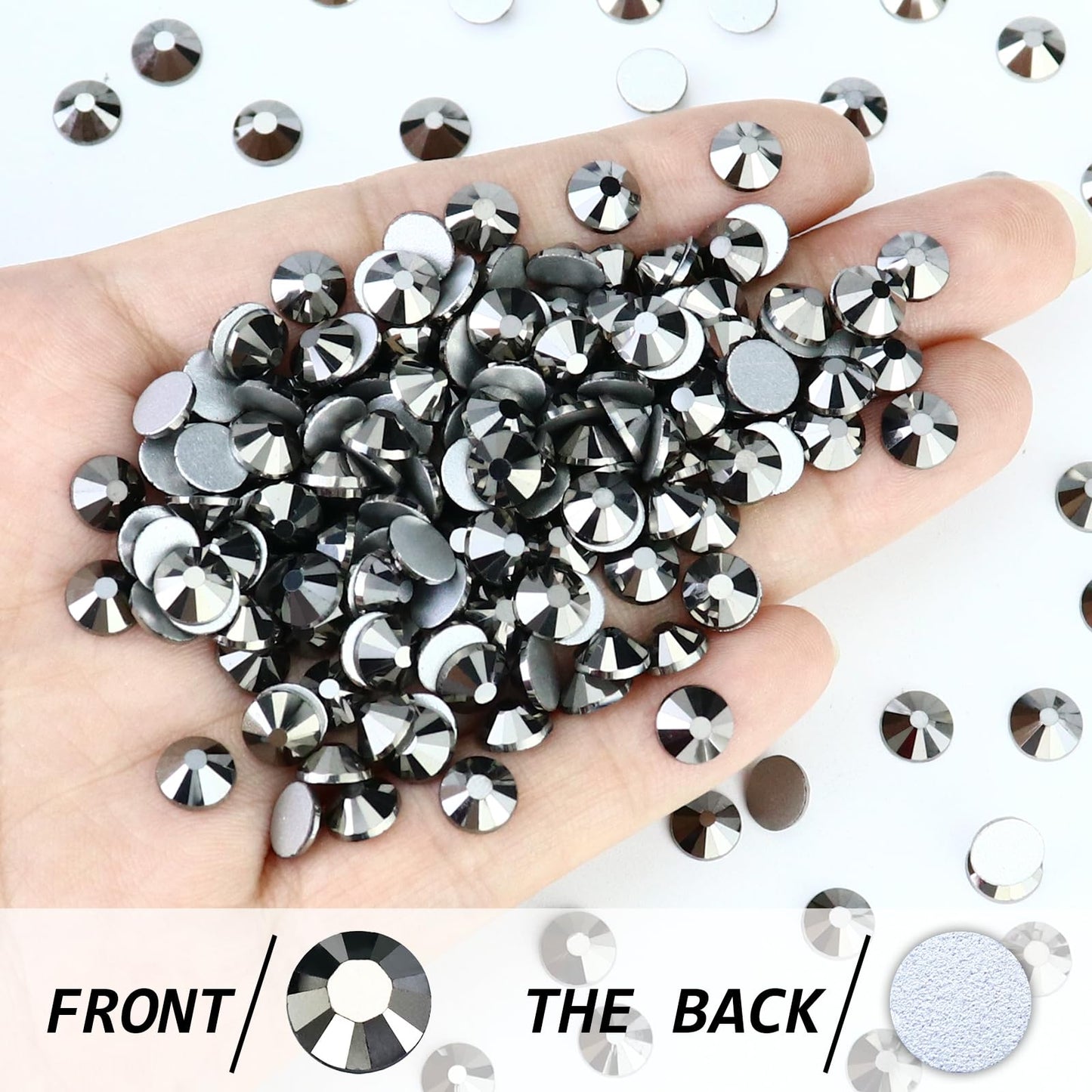 Briskbloom 1440PCS 20 Flatback Crystal Rhinestones Round Gems for Nail Art and Craft Clothes Glue Fix, Mine Ash (4.6-4.8mm)