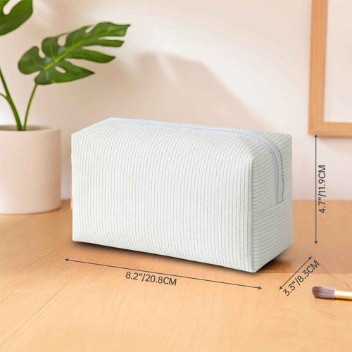 DYSHAYEN Makeup Bag Travel Cosmetic Bag Organizer Tassel Large Corduroy Zipper Pouch, Bridesmaid Gift for Wedding Party (White)