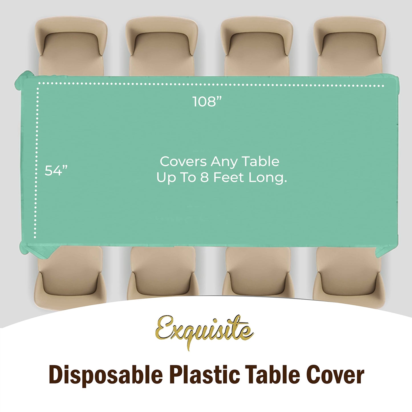 Exquisite 12-Pack Premium Plastic Tablecloth 54in. x 108in. Rectangle Table Cover - Lig...