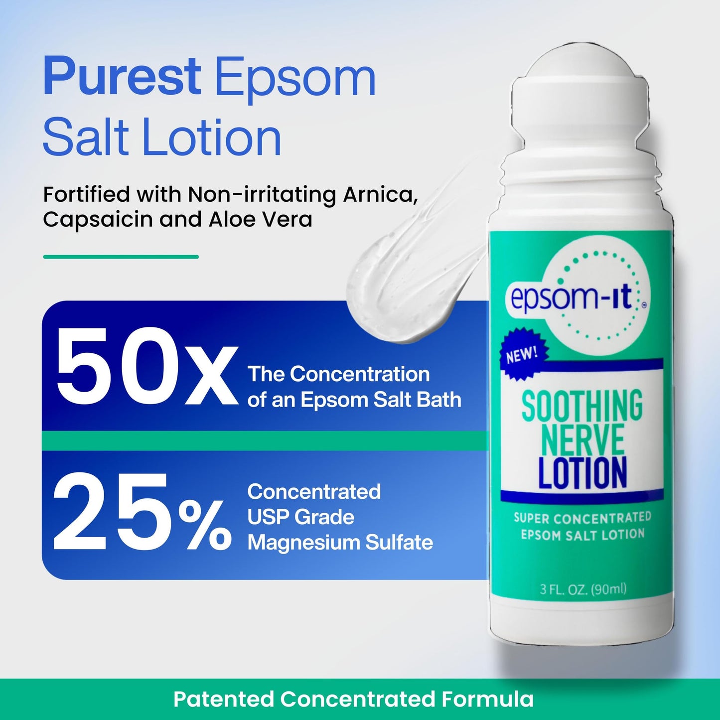 EPSOM-IT Soothing Nerve Lotion - Roll On Epsom Salt Magnesium Lotion, Topical Magnesium Cream with Capsaicin & Arnica for Tired Muscles, Restless Legs and Sleep, 3oz