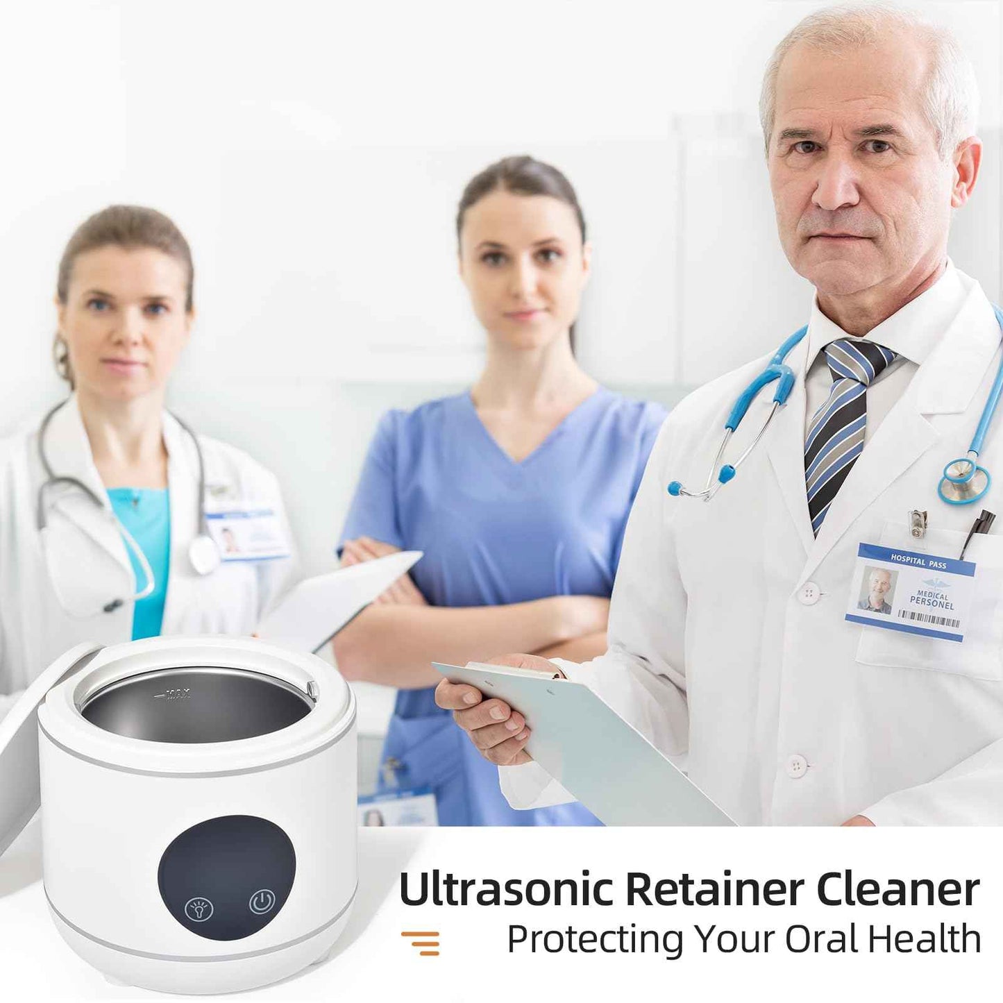 Ultrasonic Retainer Cleaner Machine, Professional Dental Appliance Cleaning Device. 3 Cleaning Modes（45khz, 20W，230ml White,YKL）