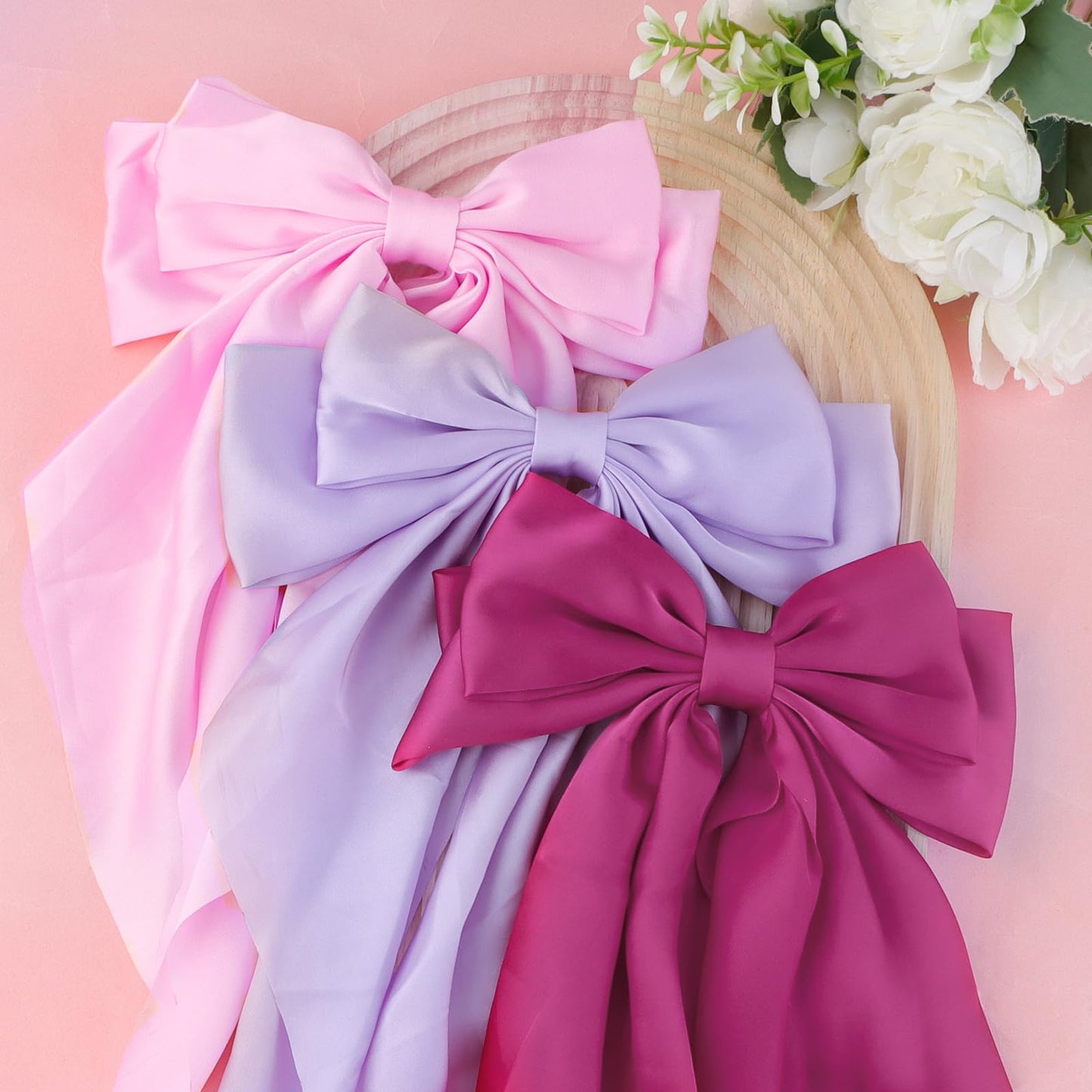 Canitor Hair Bows for Women Silky Satin Hair Ribbon Hair Barrettes Clip Oversized Long Tail Hair Bows Cute Aesthetic Coquette Hair Accessories Preppy Teen Girl Gifts Trendy Stuff Things