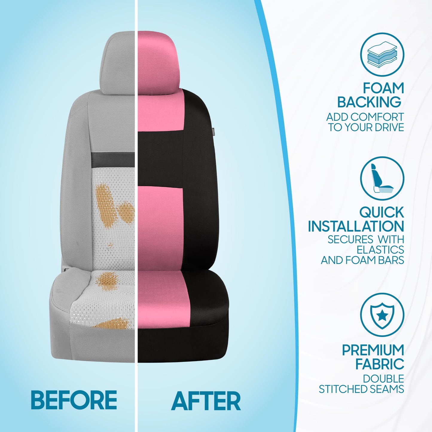 BDK PolyPro Car Seat Covers Full Set in Pink on Black – Front and Rear Split Bench for Cars, Easy to Install Cover Set, Accessories Auto Trucks Van SUV