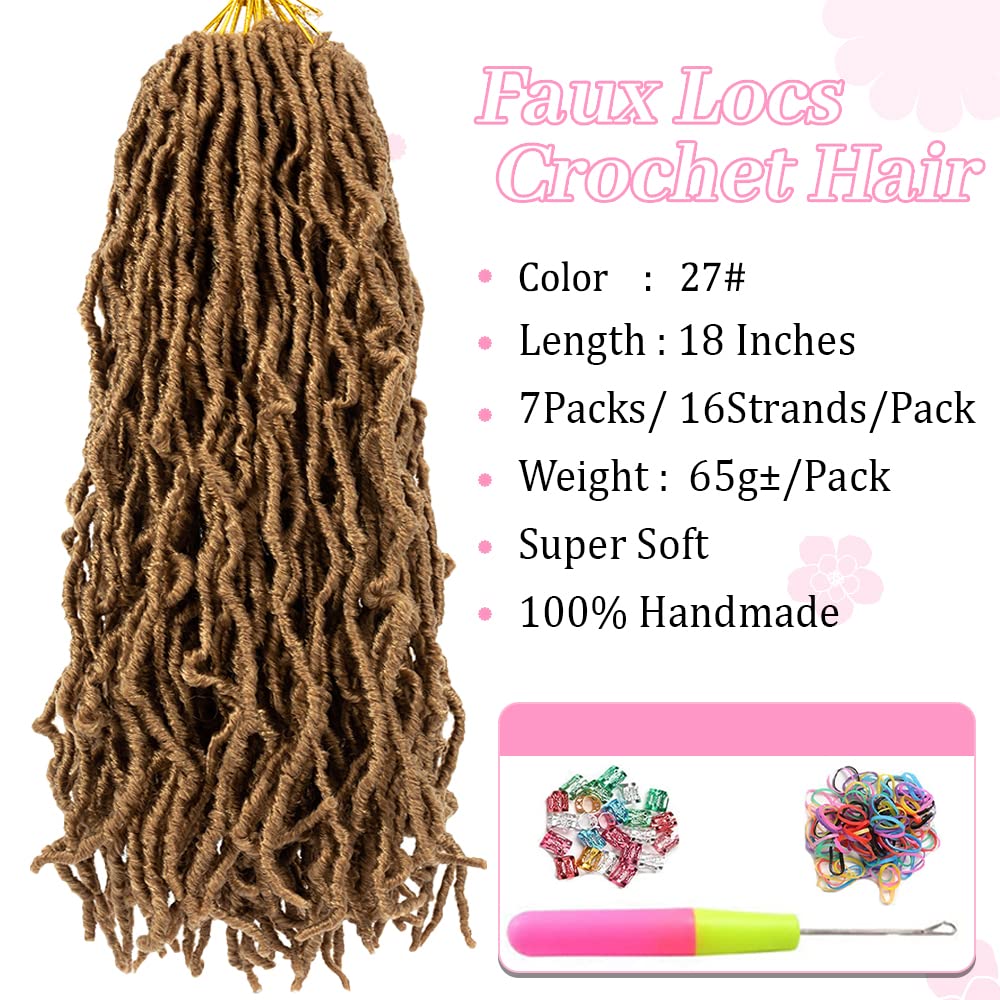 Umylar 18 Inch Faux Locs Crochet Hair Soft Locs Crochet Hair 7 Packs Pre Looped Faux Locs Crochet Hair For Women Synthetic Hair Extension(18 Inch,27#)