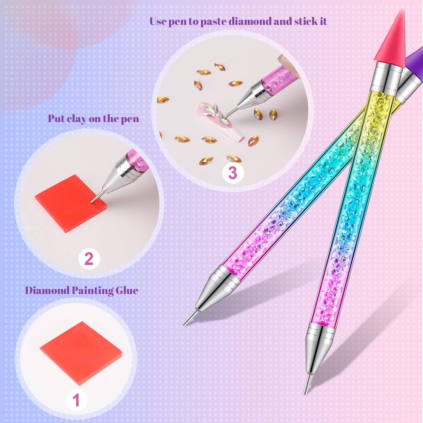 Tatuo 4 Pcs Rhinestone Picker Dotting Pen, Nail Dot Paint Pen Tool Crystals Wax Pencil Pen for Rhinestone Gems Dual Ended Rhinestone Picker with 4 Case Manicure Nail Art DIY (Colorful)