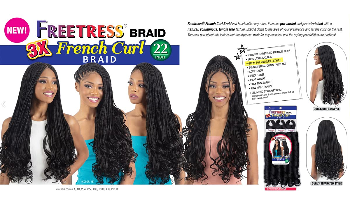 FreeTress Crochet Braids 3X French Curl 22" (pack of 3, 2)