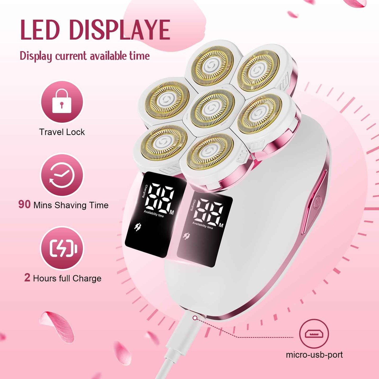 3-in-1 Electric Razors for Women,Bikini Trimmer for Women,7D Painless Electric Shaver with Facial Cleansing Brush,Gifts for Women,Replaceable Hair Remover for Legs Water Resistant Wet/Dry (Pink)