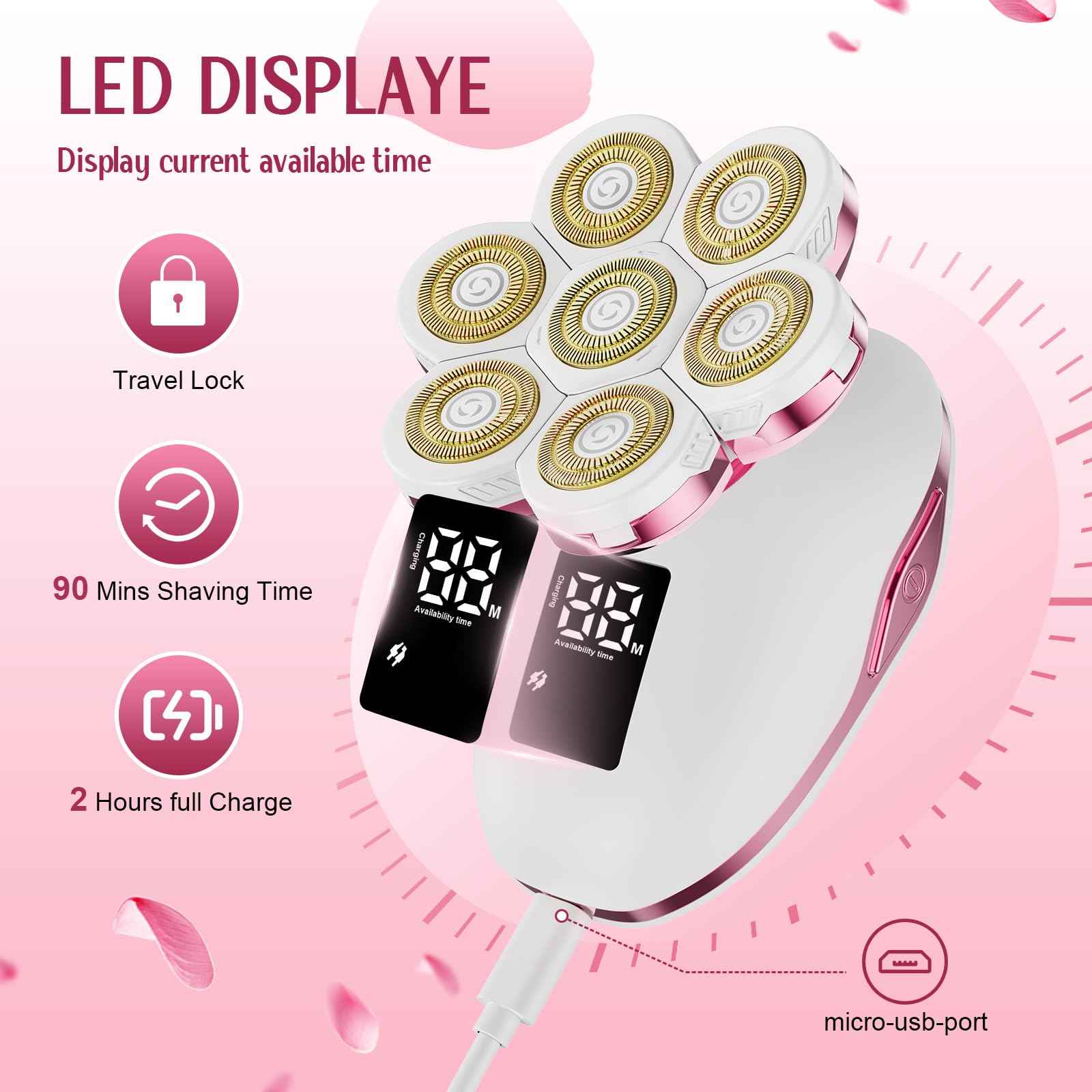 3-in-1 Electric Razors for Women,Bikini Trimmer for Women,7D Painless Electric Shaver with Facial Cleansing Brush,Gifts for Women,Replaceable Hair Remover for Legs Water Resistant Wet/Dry (Pink)