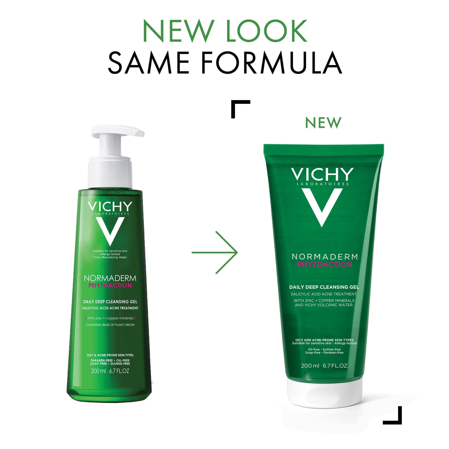 Vichy Normaderm Daily Acne Face Wash | 0.5% Salicylic Acid Cleanser | Gel Cleanser For Oily Skin | Removes Excess Oil, Dirt & Clogged Pores | Oil Free Acne Wash | Soap & Sulfate Free | Non-Drying