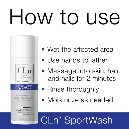 CLn® SportWash – High-Performance Sport Body Wash, For Men & Women Prone to Body Odor, Foot Odor, Ringworm, Folliculitis, & Back Acne, Fragrance-Free & Paraben-Free, 3.4 fl. oz.