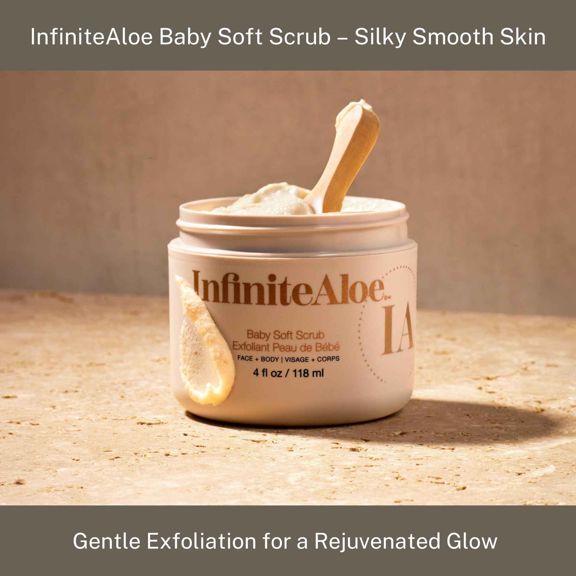 InfiniteAloe Baby Soft Scrub, Aloe Vera Based Face and Body Scrub – Exfoliating and Moisturizing – 4oz.