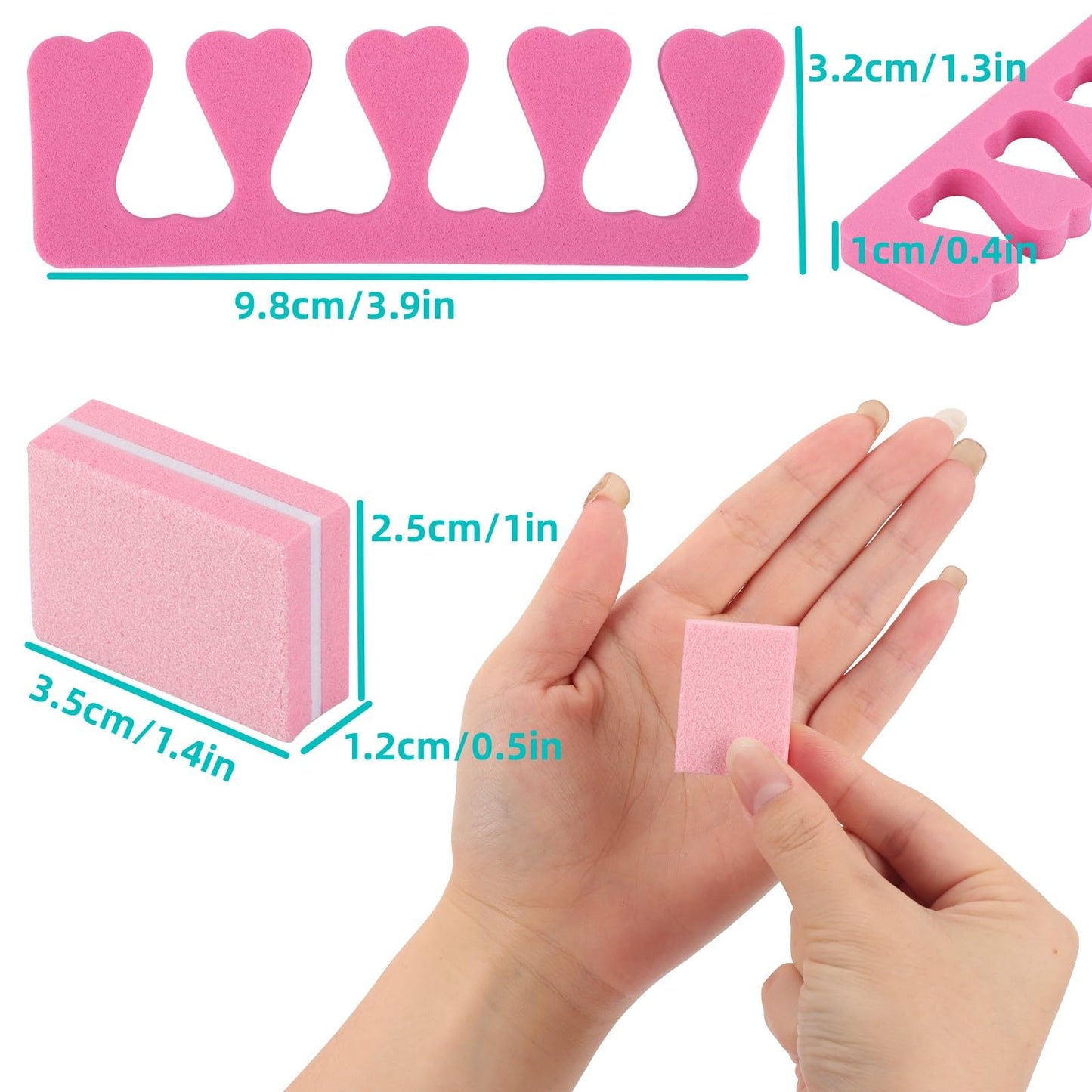 102pcs Toe Separators Set - Premium Pedicure Tool 52Pcs Super Soft Pedicure Toe Separator- 50Pcs Mini Nail Buffer Block File 80/100 Grit 2 Sided