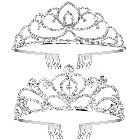 ZOCONE Crystal Rhinestone Bridal Tiara 2 pack, Elegant Wedding Crown for Women Flower Girls, Birthday Headpiece Princess Crowns Hair Accessories with Comb (Silver)