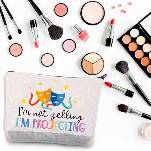BDPWSS Theatre Makeup Bag Drama Theater Lover Gift Comedy Tragedy Masks Cosmetic Bag i'm Not Yelling I'm Projecting Drama Acting Travel Pouch (Yelling projecting)