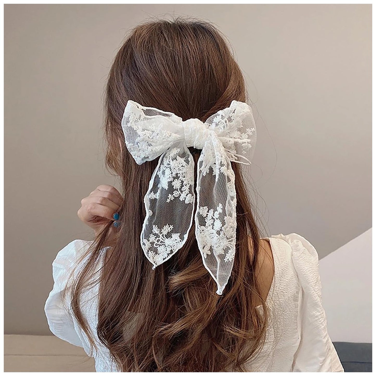 Large White Lace Hair Bow Clips for Women Girls | Cute Lace Bow for Hair Weighs Only 0.3 Oz | White Lace Hair Decor for Wedding Pageant Prom Party Birthday Party Communion Bridal Shower (1 Pack)