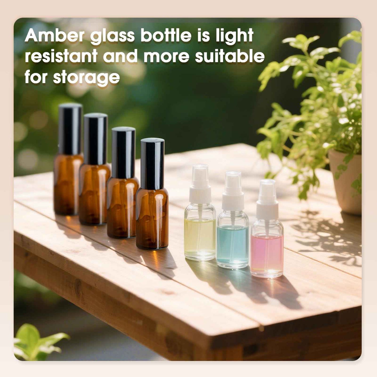 4-Pack 1oz/30ml Amber Glass Spray Bottles for Fine Mist | with 2 Extra Nozzles, Refillable Essential Oil, Toner, Hair Care & Cleaning Solutions Bottles Set | Leak-Proof, UV Protection