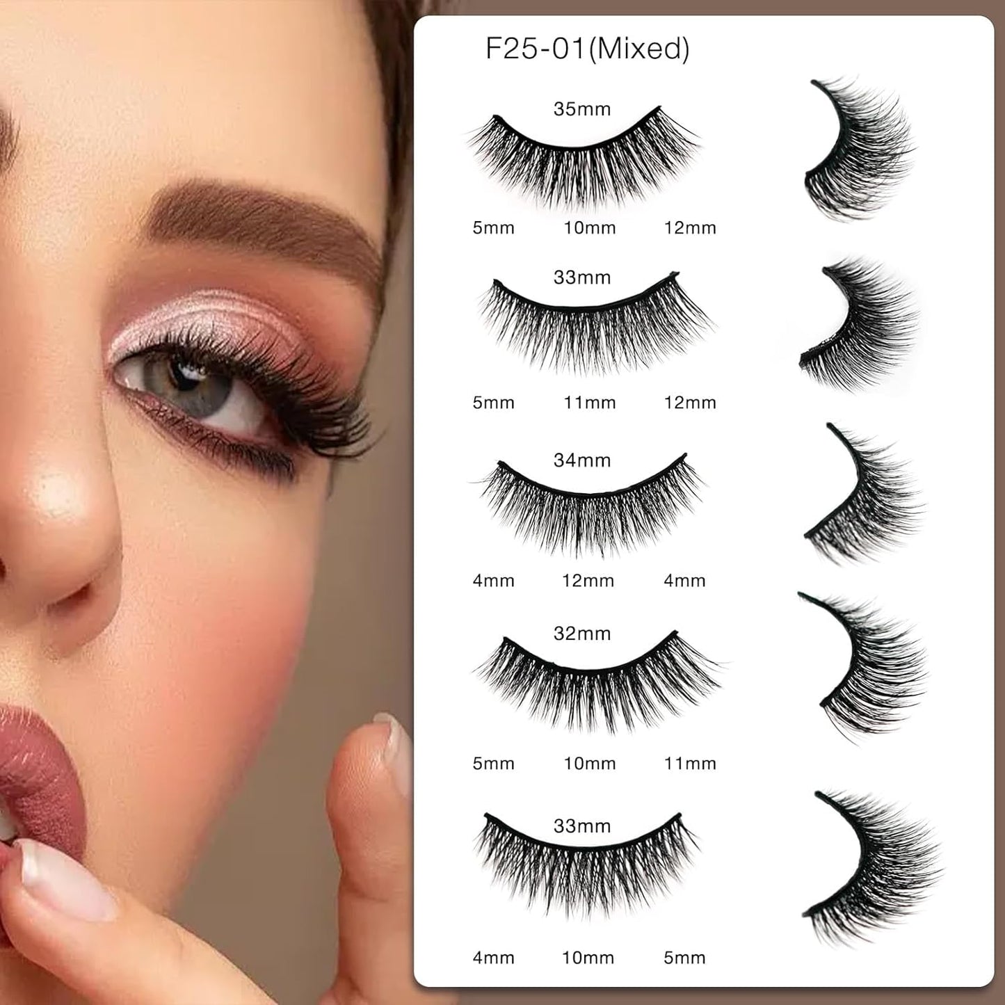 5 Pairs Self Adhesive Eyelashes Natural Look No Glue Needed Reusable Self Adhesive Lashes with Tweezers, Mixed Eyelashes