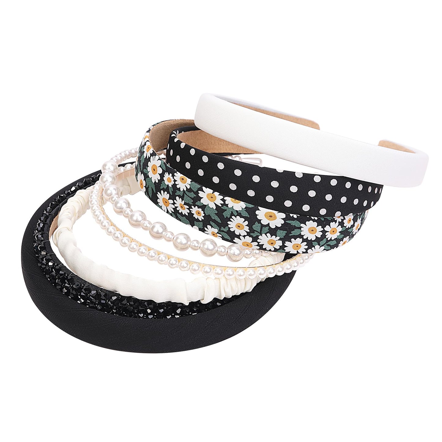 Tomolucky Direct Hairband, 8PK Black Headbands for Women - Includes 8 of Floral, Pearl, and Crystal Rhinestone Headbands - Perfect for Hair Styling and Securing Hair - Great Gift for Women and Girls