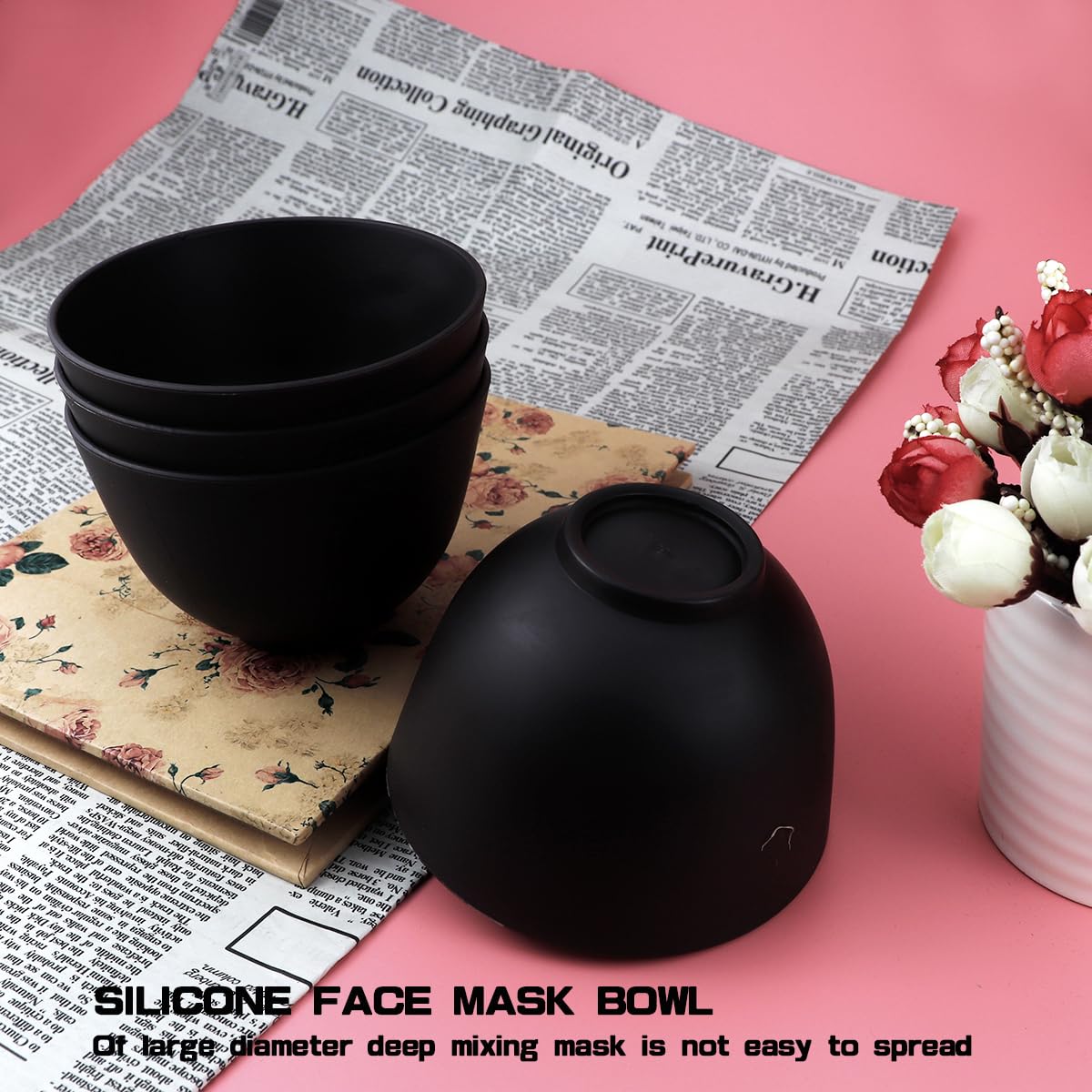 4 Inch Diy Silicone Facial Mask Mixing Bowl, 4 PCS Home Use Microwavable Silicone Facial Mud Bowl for Facial Mask, Mud Mask and Other Skincare Products, Cosmetic Beauty Tool for Home Salon(BLACK)