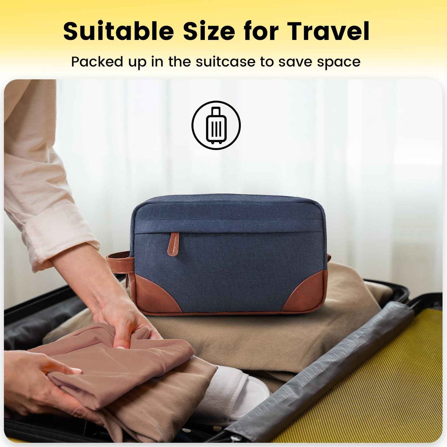 Vorspack Large Travel Toiletry Bag - Hanging Toiletry Bag for Men Water Resistant Canvas Shaving Bag with Large Capacity for Home Travel - Navy Blue