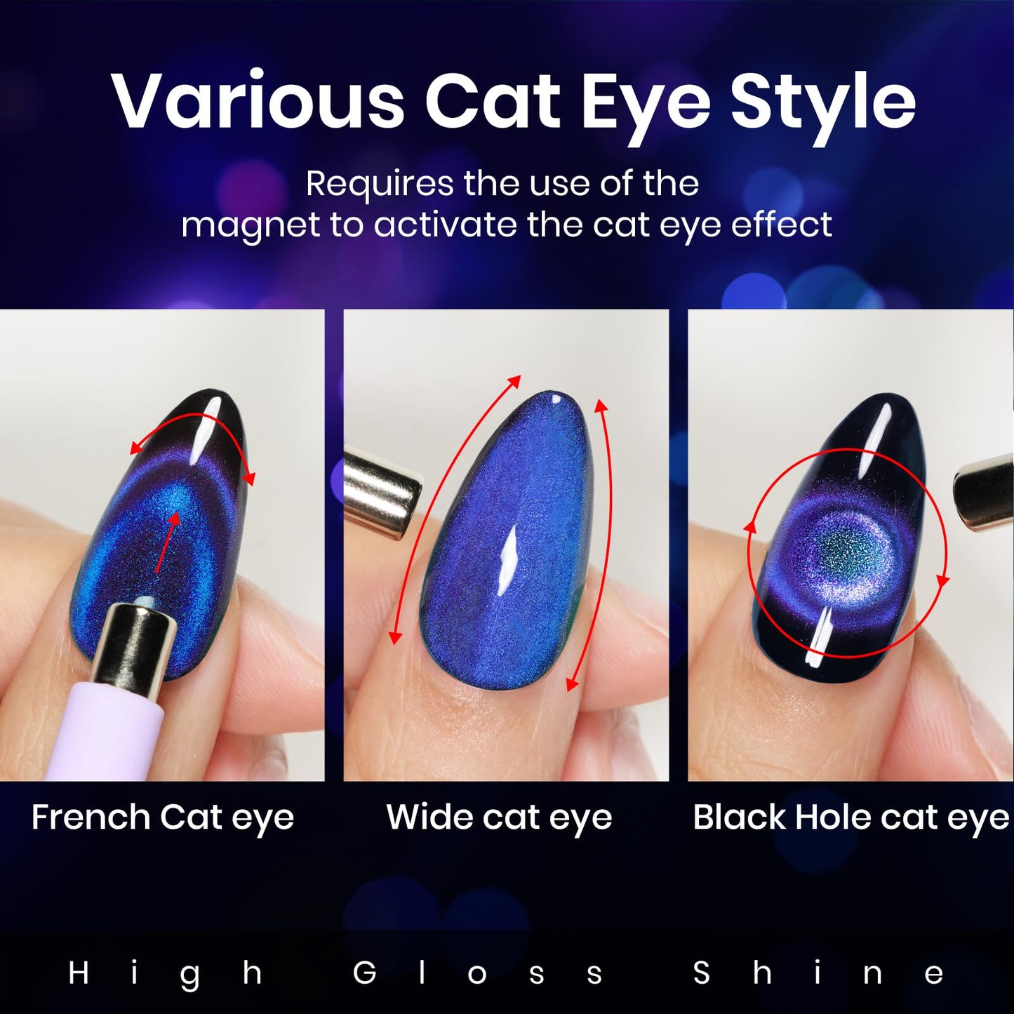 MIZHSE 9D Smooth Cat Eye Gel Nail Polish, Galaxy Magnetic Gel Polish Galaxy Holographic Gel Polish Soak Off Gel Nail Polish for Nail Art Manicure at Home 12mL