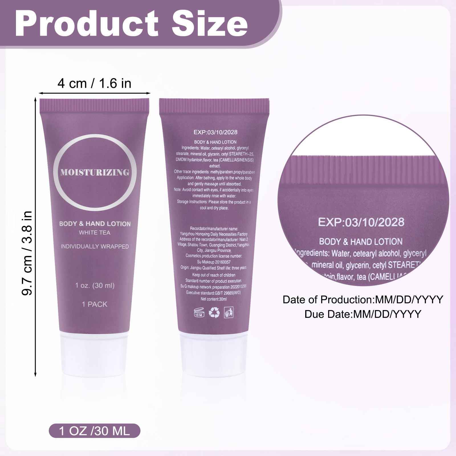 Travel Size Body Lotion, Small Hand Cream Lotion Bulk, Nourishing Extra Dry Skin Individually Wrapped Mini Bottle Shower Moisturizer Lotion Toiletries for Travel Hotel Homeless 1 oz (Pack of 100)