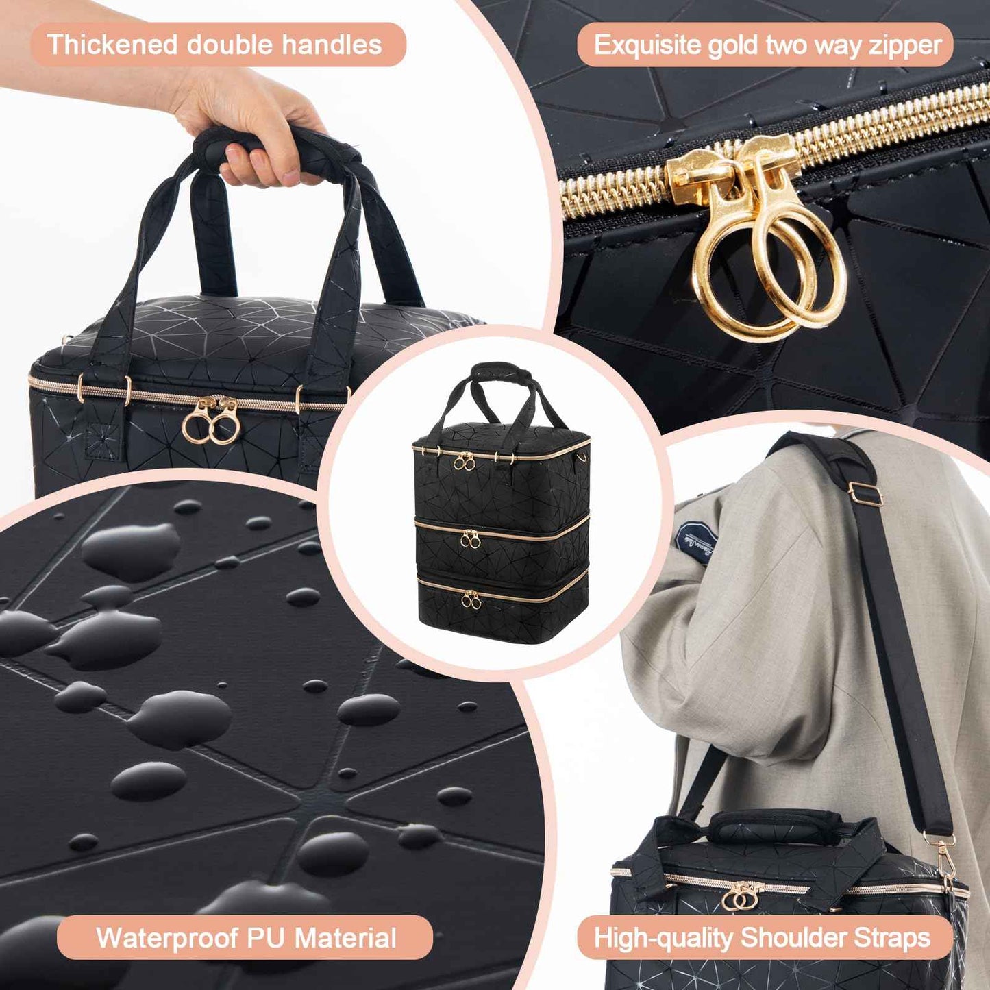 Uross Nail Polish Organizer Bag Holds 84 Bottles Nail Polish & Nail Lamp, Gel Nail Polish Organizers and Storage box for Nail Tech, Nail Kit Supplies Organizer Case-Black