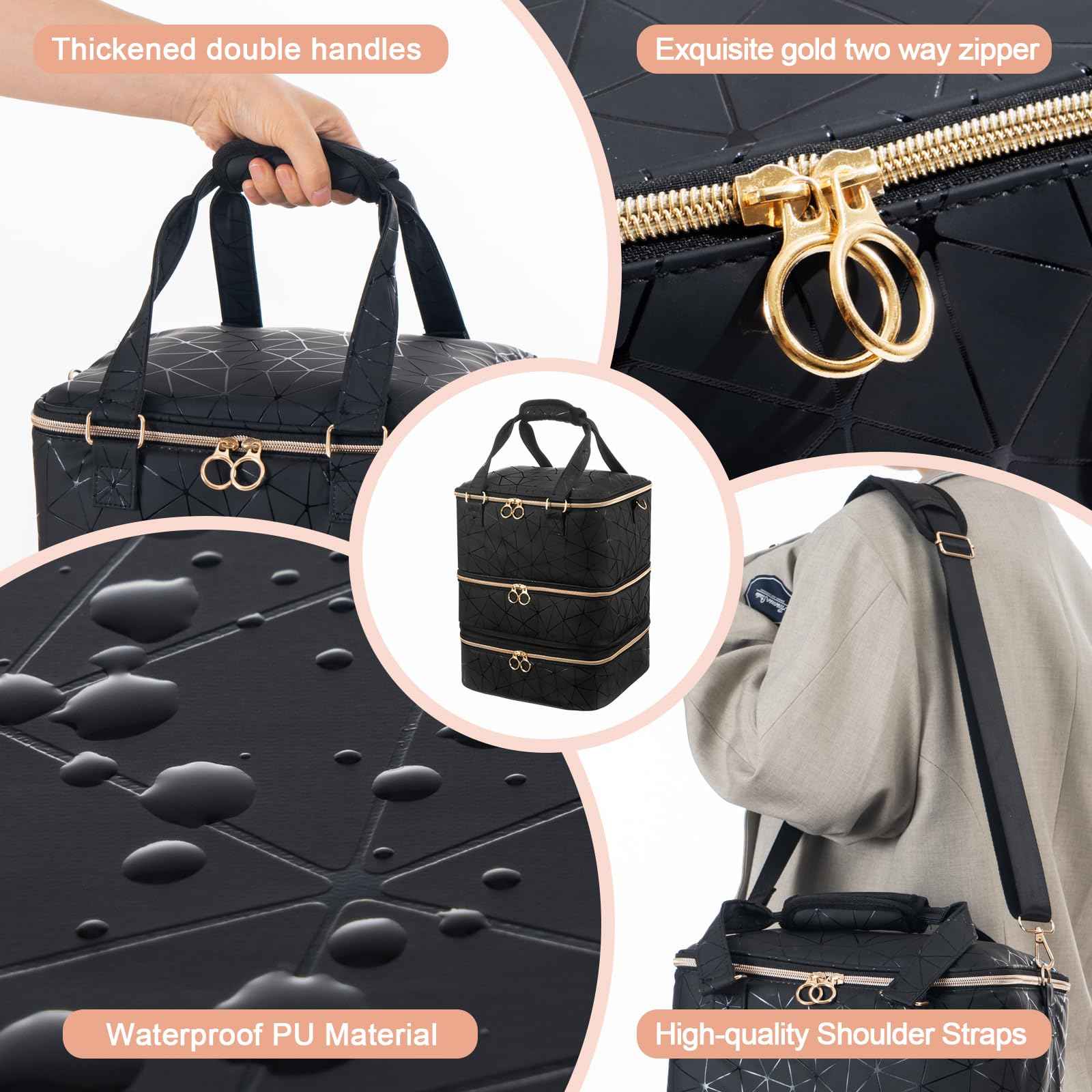 Uross Nail Polish Organizer Bag Holds 84 Bottles Nail Polish & Nail Lamp, Gel Nail Polish Organizers and Storage box for Nail Tech, Nail Kit Supplies Organizer Case-Black