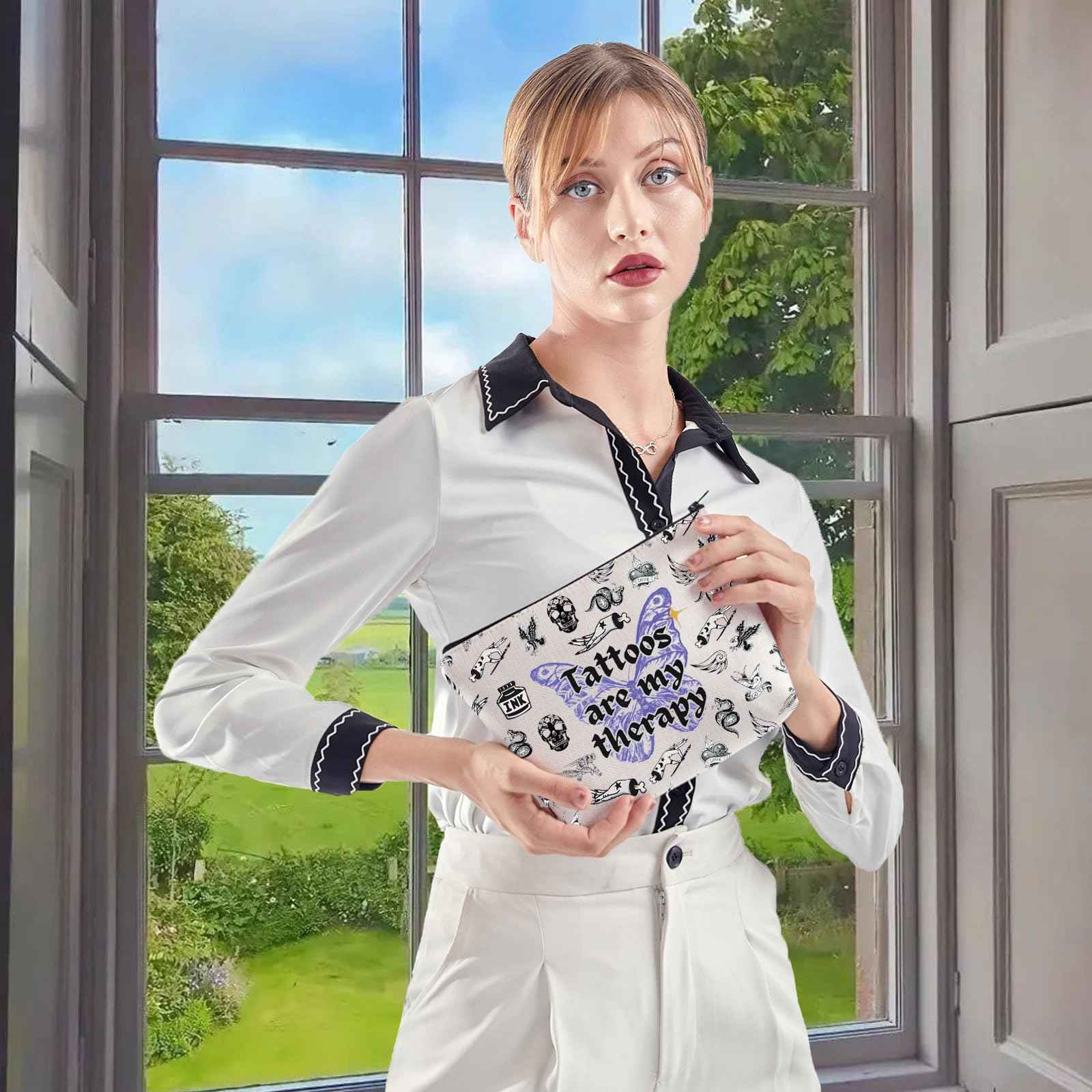 WCGXKO Tattoo Artist Gift Gothic Tattoos Are My Therapy Zipper Pouch Makeup Bag