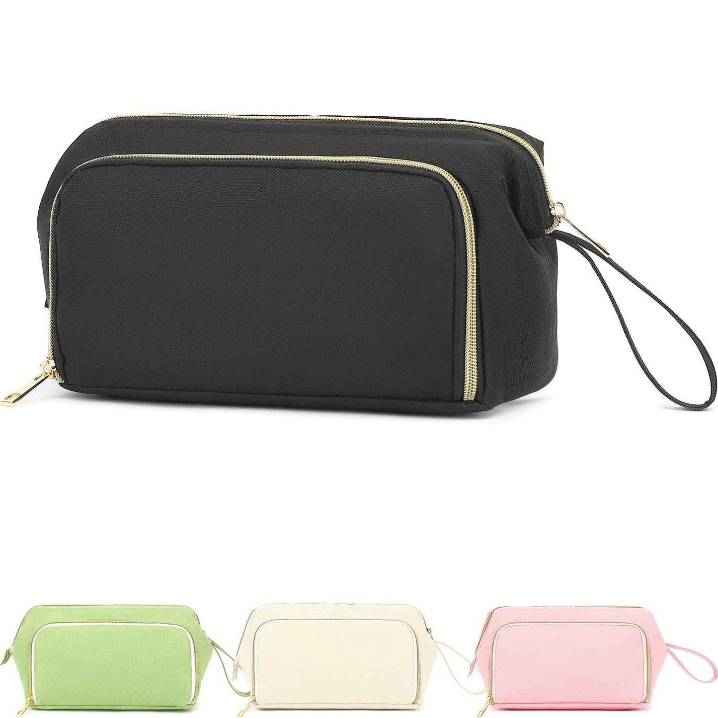 Fammart Travel Makeup Bag, Wide-open Cosmetic Bag Make Up Organizer Case with Brushes Pocket for Women, Large Family Toiletry Bag Skincare Pouch for Toiletries Accessories