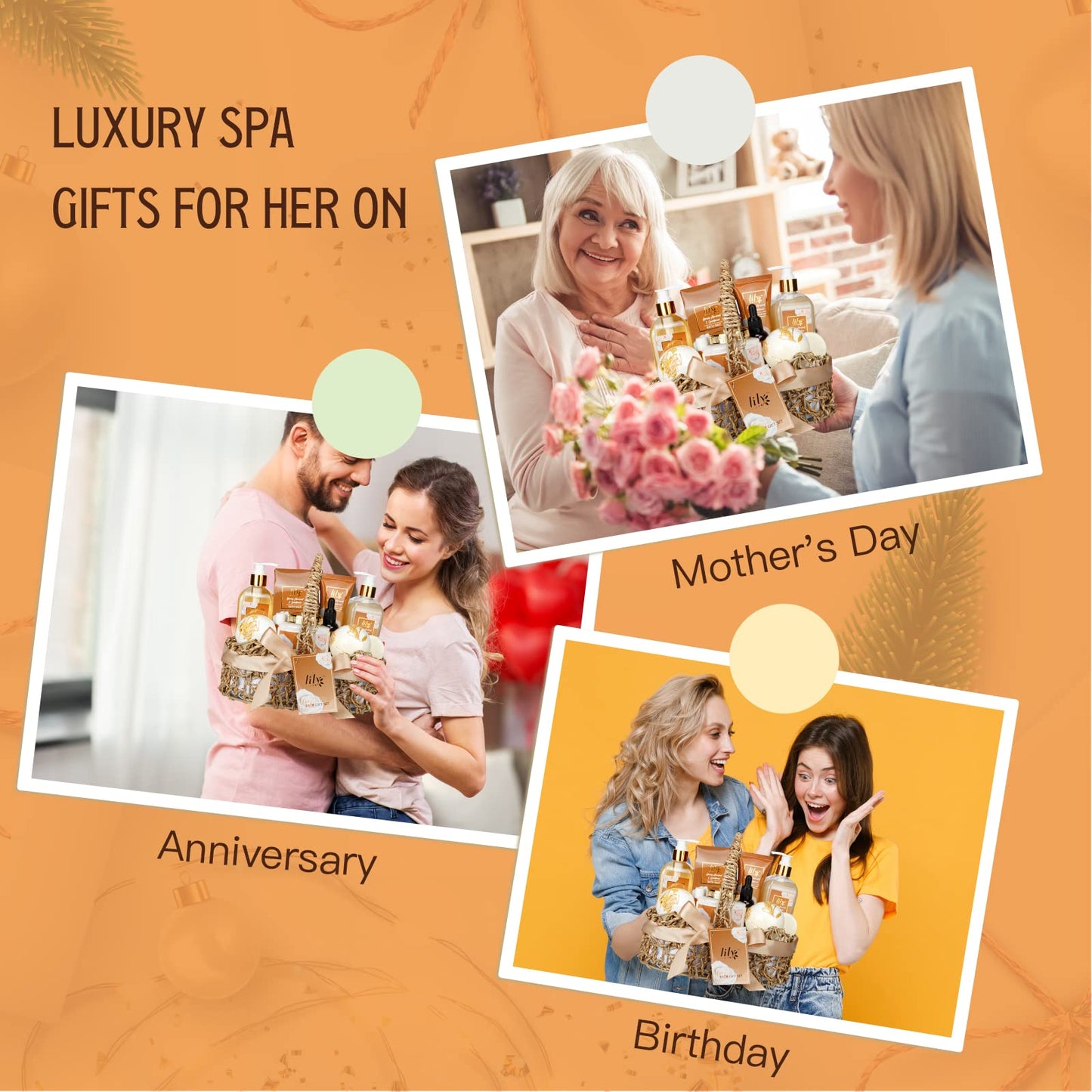 LILY ROY Mothers Day Spa Gift Baskets Set for Women 12pcs Honey Almond Bath and Body Perfume Spa Kit for Christmas Birthday Gifts for Women Works Self Skin Care Gifts Set Bath Spa Gift Set