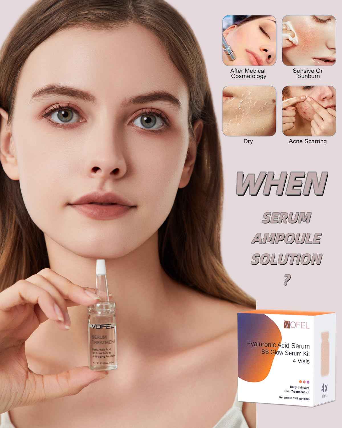 VOFEL Hyaluronic Acid Serum for Microneedling Serum Ampoules for Face BB Glow Starter Kit 0.35 oz 4 Vials