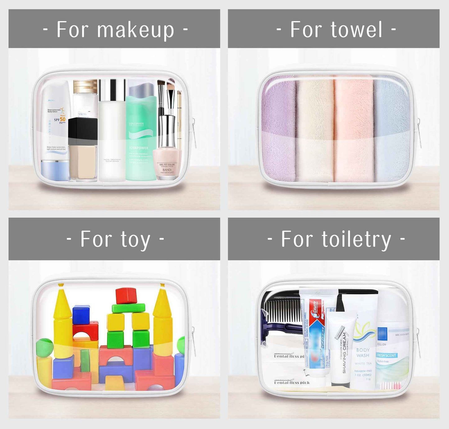Ebbniur TSA Toiletry Bag Clear Makeup Bag Travel Essentials Cosmetic Bag for Men and Women White 2Pcs