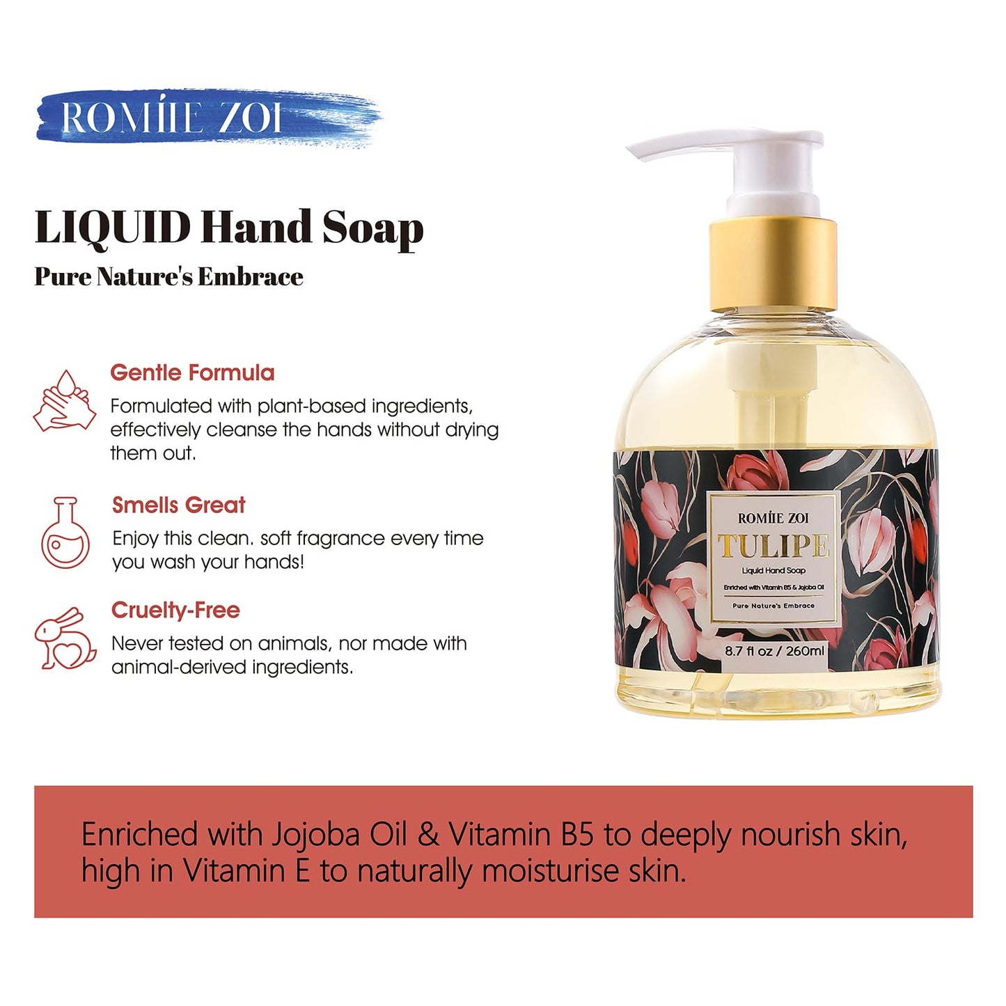 ROMIIE ZOI Liquid Hand Soap with Gift Box - Pure Nature's Embrace - Tulipure - 260ml/ 8.7 fl.oz