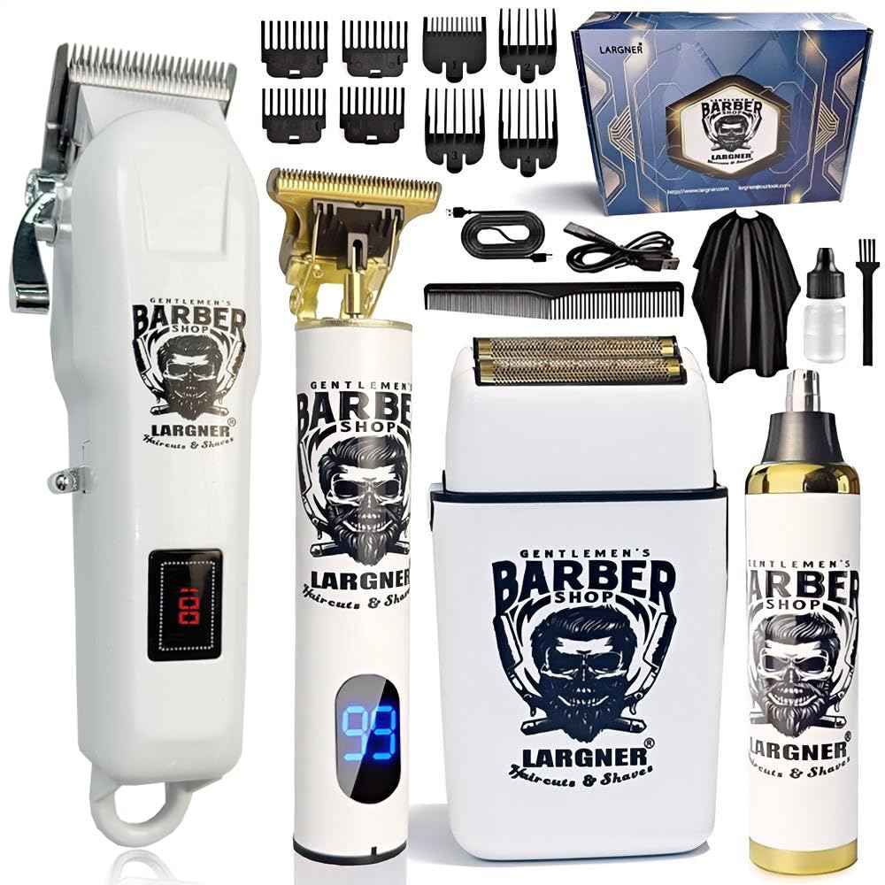 Largner Professional Barber Shaver Set, Hair Clippers for Men, Cordless Beard Trimmer & Electric Razor Shavers for Men, Rechargeable Set Barber Hair Cutting Kit Men's Grooming Kit