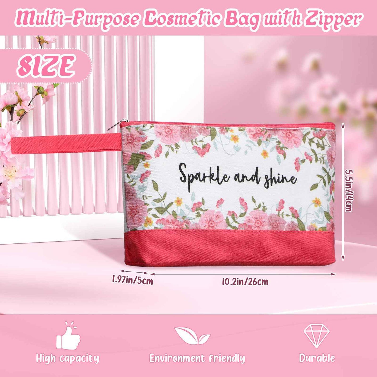 Silkfly 30 Pcs Cotton Canvas Makeup Bags Canvas Cosmetic Zipper 10.2 x 5.5 x 2 Inches Blank DIY Pouch Bag Bulk with Bottom Pencil Case Travel Toiletry Pouch for Women (Flower)