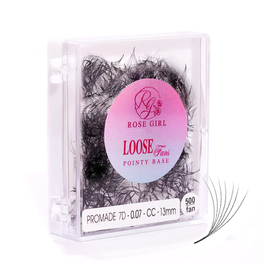 ROSE GIRL Loose Promade Fans - Natural Look Handmade Volume Eyelashes From 3D To 16D - C CC D DD Curl - False Lashes Extensions - Thickness 0.03~0.1 mm - 8~20 mm Length(7D-0.07-C (14mm))