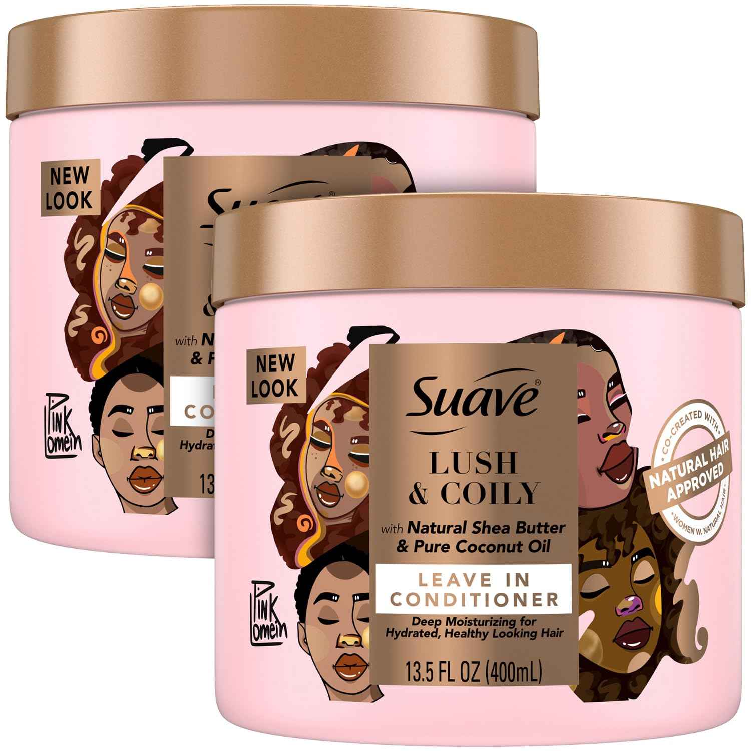 Suave+ Leave-In Conditioner, Lush & Coily, 2-Pack – Coconut Oil, Shea Butter & Amino Complex Natural Hair Care Products, Anti-Frizz, 13.5 Oz Ea