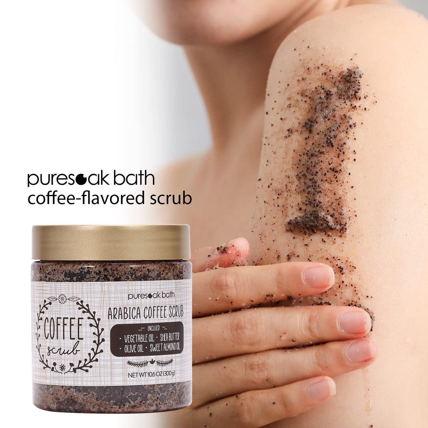 Puresoak Bath Arabica Coffee Body Scrub Set Gift Spa Scrub for Exfoliate & Moisturize Body Skin Face, Hand, Foot Scrub Set Gifts For Women & Men Spa Bath Set-10.6OZ Coffee Scrub & Free Scrub Gloves