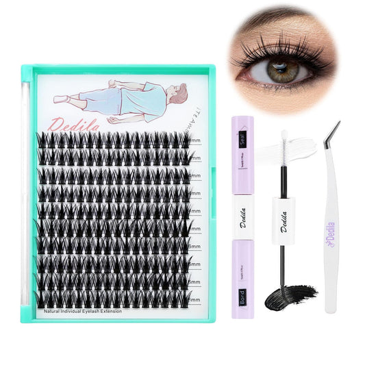 Dedila Large Tray-Grafted Wide Stem Individual False Eyelashes Thick Base 120 Clusters D Curl Natural Long Volume Eye Lashes Extensions Dramatic Look 8-20mm Available (MS-14-16MM Kit)