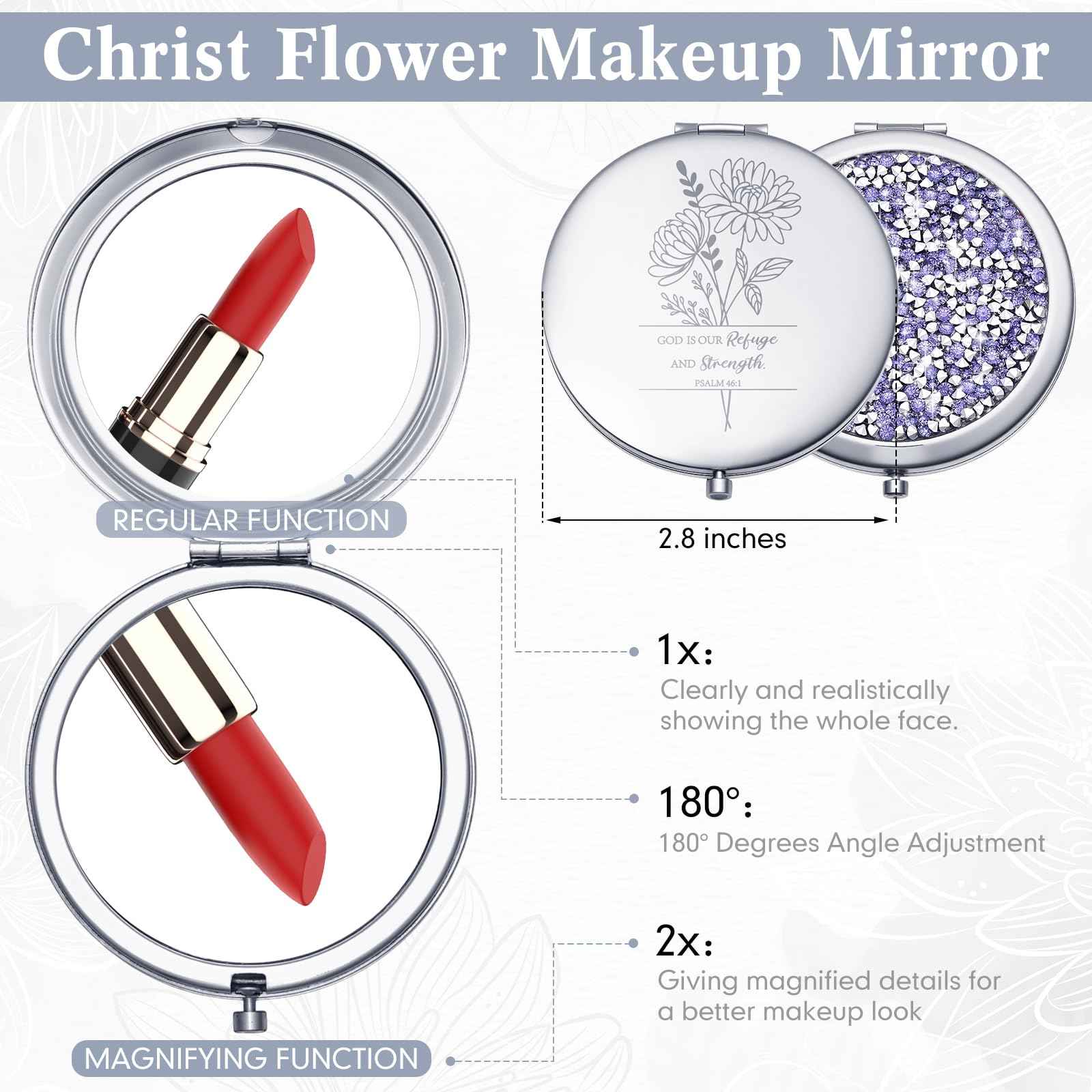 Weysat 10 Pcs Christian Compact Mirror Gifts for Women Bible Verse Metal Round Pocket Makeup Mirrors Bulk Christmas Inspirational Religious Church Party Favors for Women Nurse(Rose Gold, Silver)