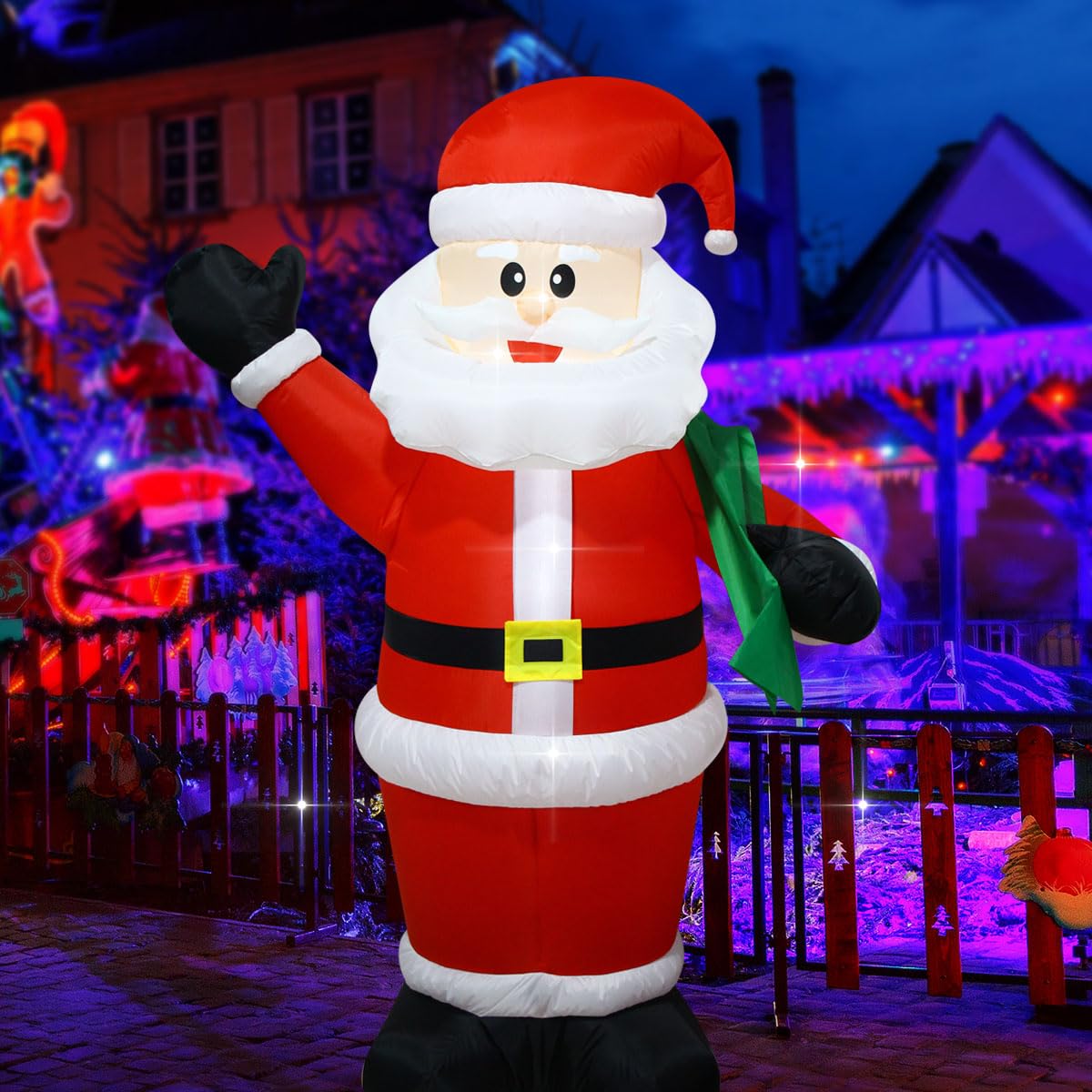 FARONZE Christmas Inflatable Santa Claus Lighted Interior Inflatable Christmas Decoration with Built-in Fan and Anchor Ropes (6FT Santa Carry Bag)