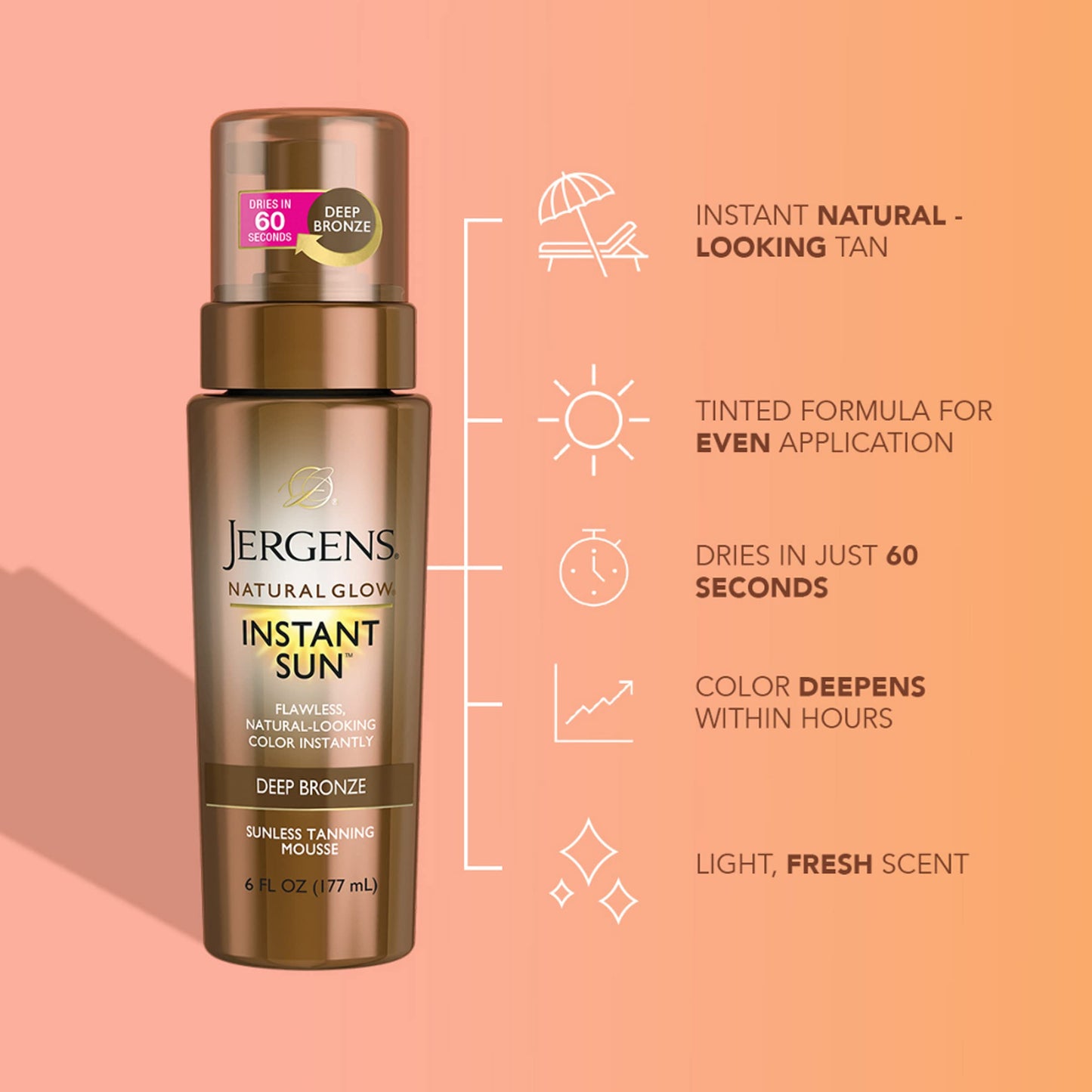 Jergens Natural Glow 3-Day Self Tanner for Medium to Deep Skin Tone, Sunless Tanning Moisturizer & Natural Glow Instant Sun Body Mousse, Self Tanner for Deep Bronze Tan