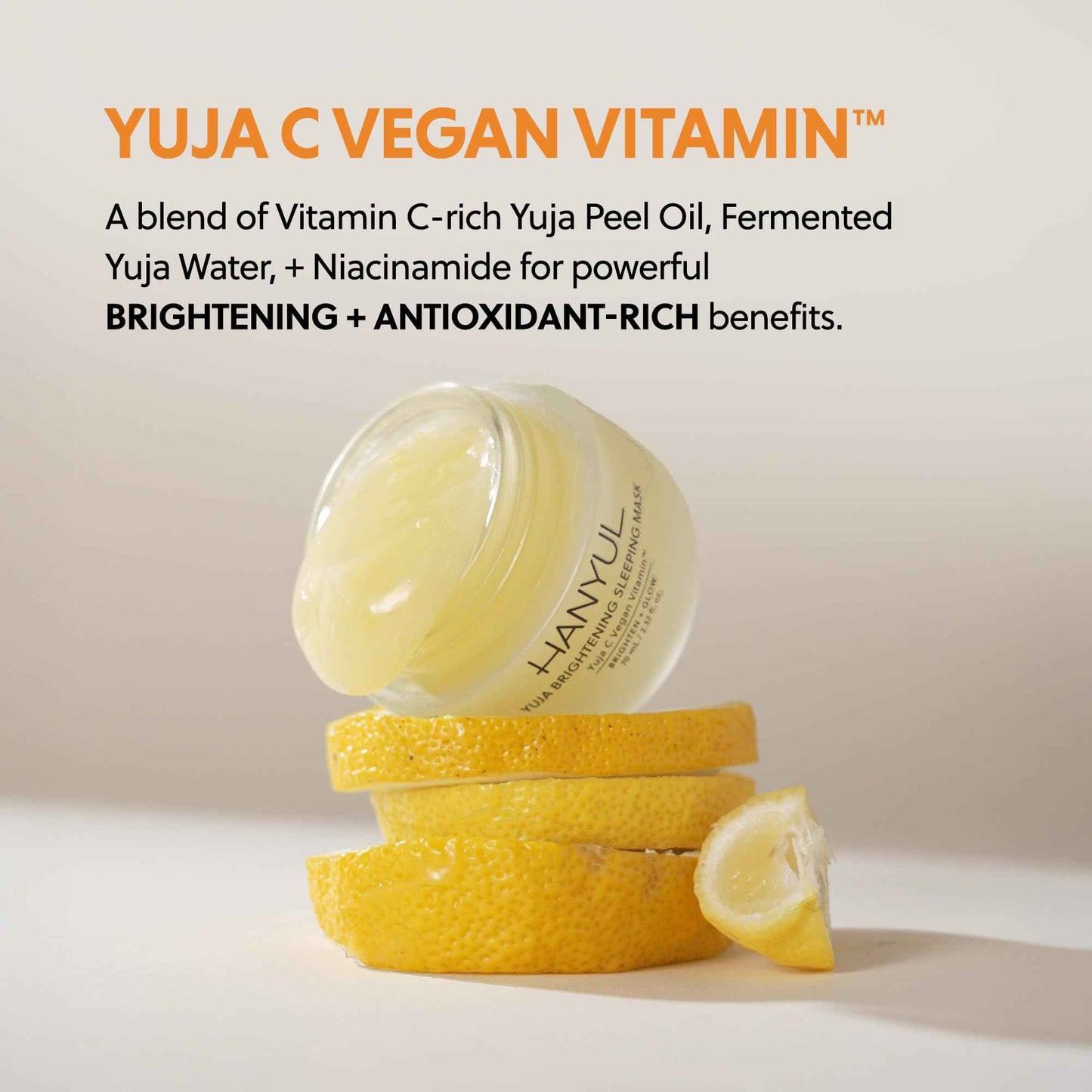 Hanyul Yuja Sleeping Mask | Korean Yuzu Night Cream, Vitamin C for Glow, Radiance, Brightening, Vegan Hydrating Overnight Moisturizer with Hyaluronic Acid, Niacinamide & Antioxidants 2.37 fl. oz.