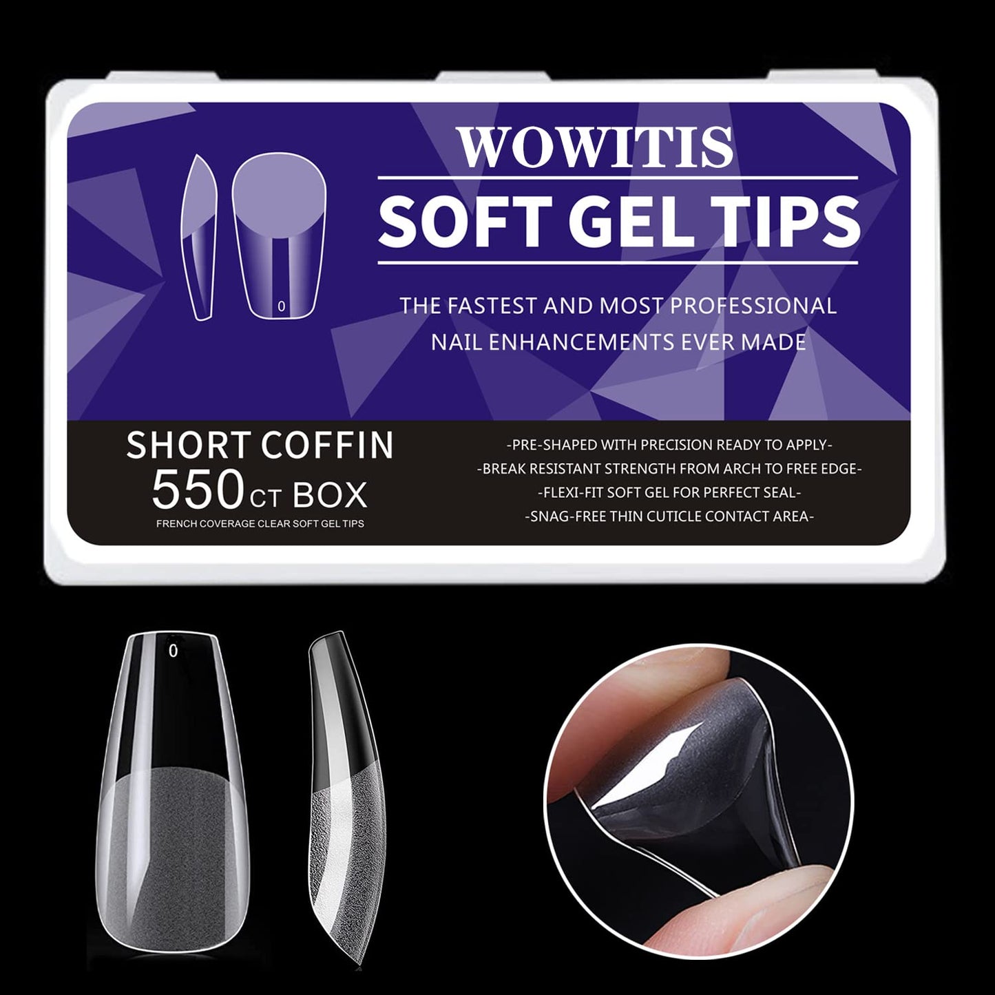 Soft Gel Nail Tips Coffin - WOWITIS 550 Pcs Medium Full Cover Nail Tips for Soak Off Nail Extensions Clear Pre-buff PMMA False Press on Gelly Nail Tips with Case for Nail Salons and DIY Nail Art