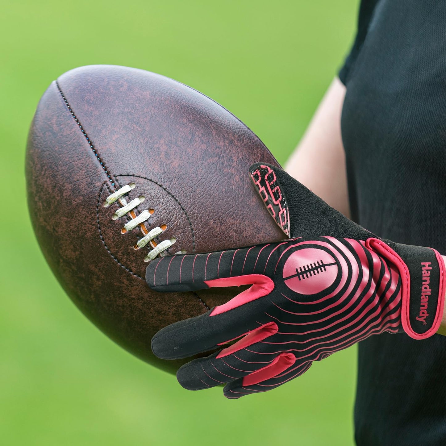 HANDLANDY Football Gloves for Kids, Sticky Youth Football Gloves for Boys Girls, Cool Wide Receiver Gloves Youth (Black and Red, X-Small)