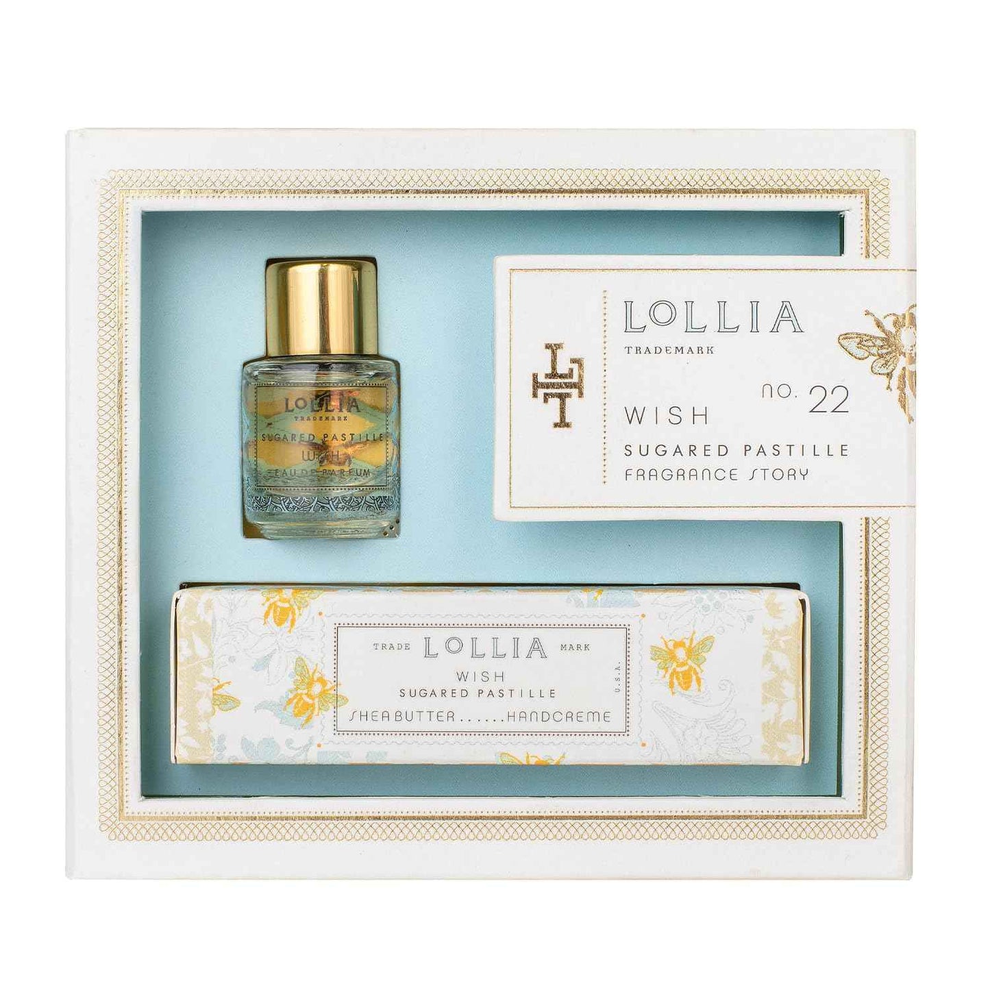 LOLLIA Wish Fragrance Story Gift Set – .16 fl. oz. Eau de Parfum & .33 oz. Petite Treat Handcreme - Sugared Pastille – Shea Butter Hand Cream for Women, Travel Size Perfume, Hand Lotion for Dry Hands