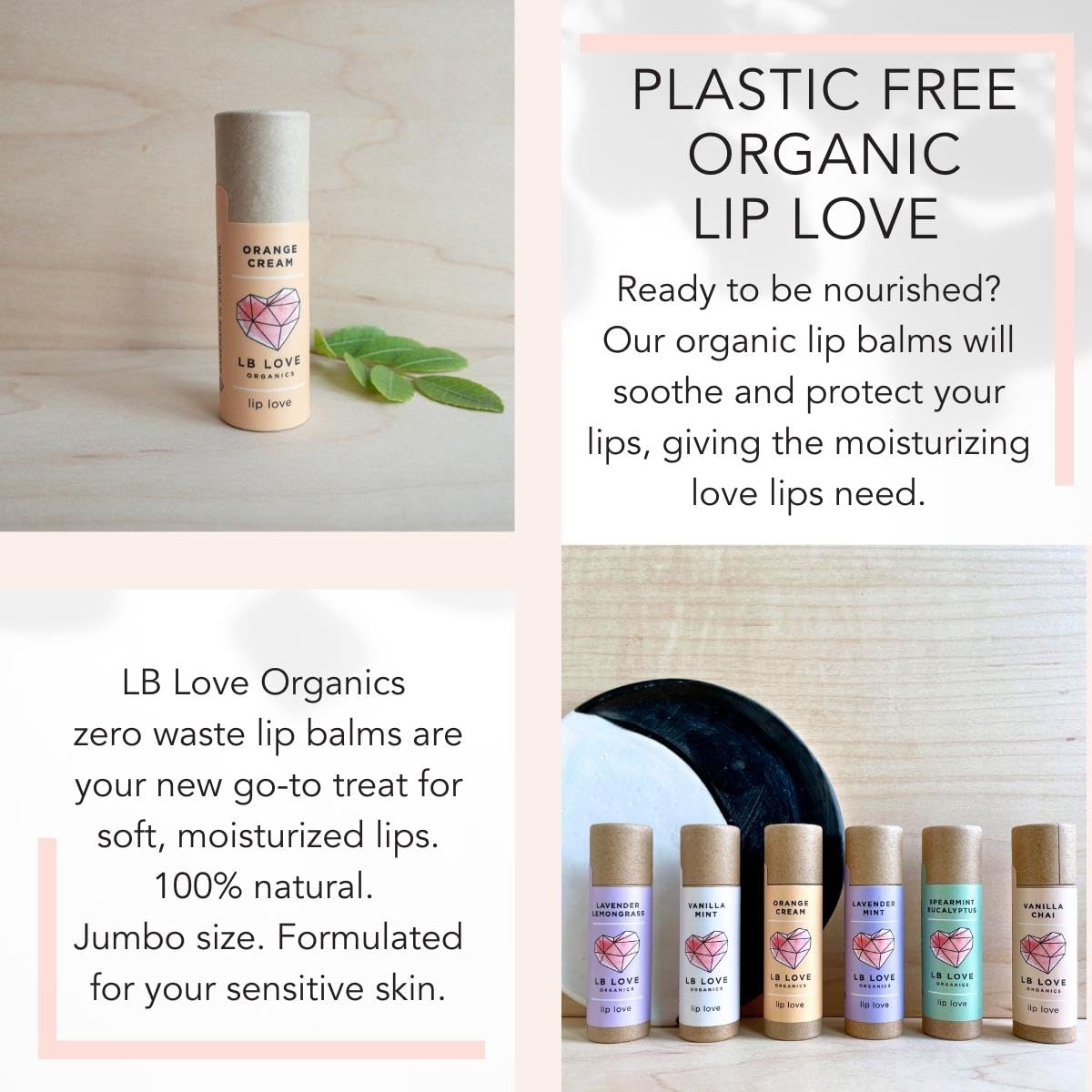 LB Love Organics Plastic Free Lip Love | Jumbo Organic Lip Balm | Organic Beeswax and Plant Based | Zero Waste Natural Lip Balm (Vanilla Chai)