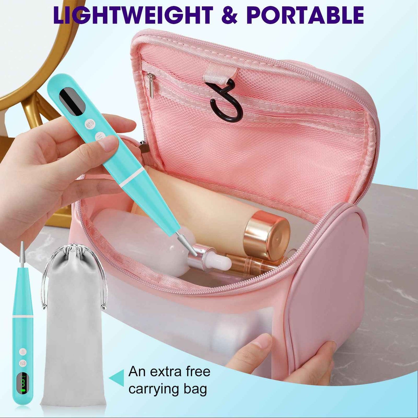 Electric Cordless Nail Drill, Super Lightweight Electric Nail File, Professional Manicure Pedicure Kit with 9 Speed & LCD Display, Nail Grinder for Thick Toenail Cuticle Women Men Baby Pets