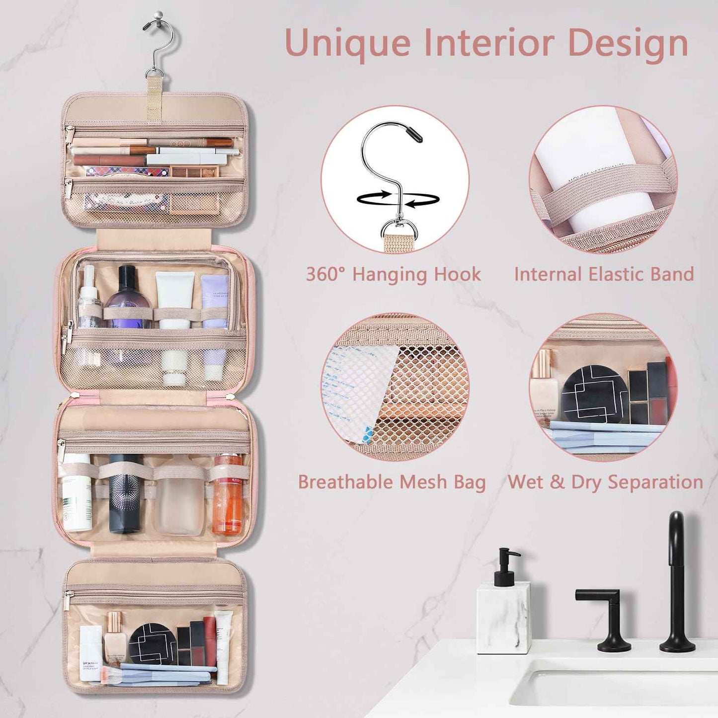 Wedama TSA Approved Toiletry Bag + Hanging Travel Toiletry Bag with Jewelry Organizer Compartment Large Makeup Bag for Travel Business Trips Camping Bathroom